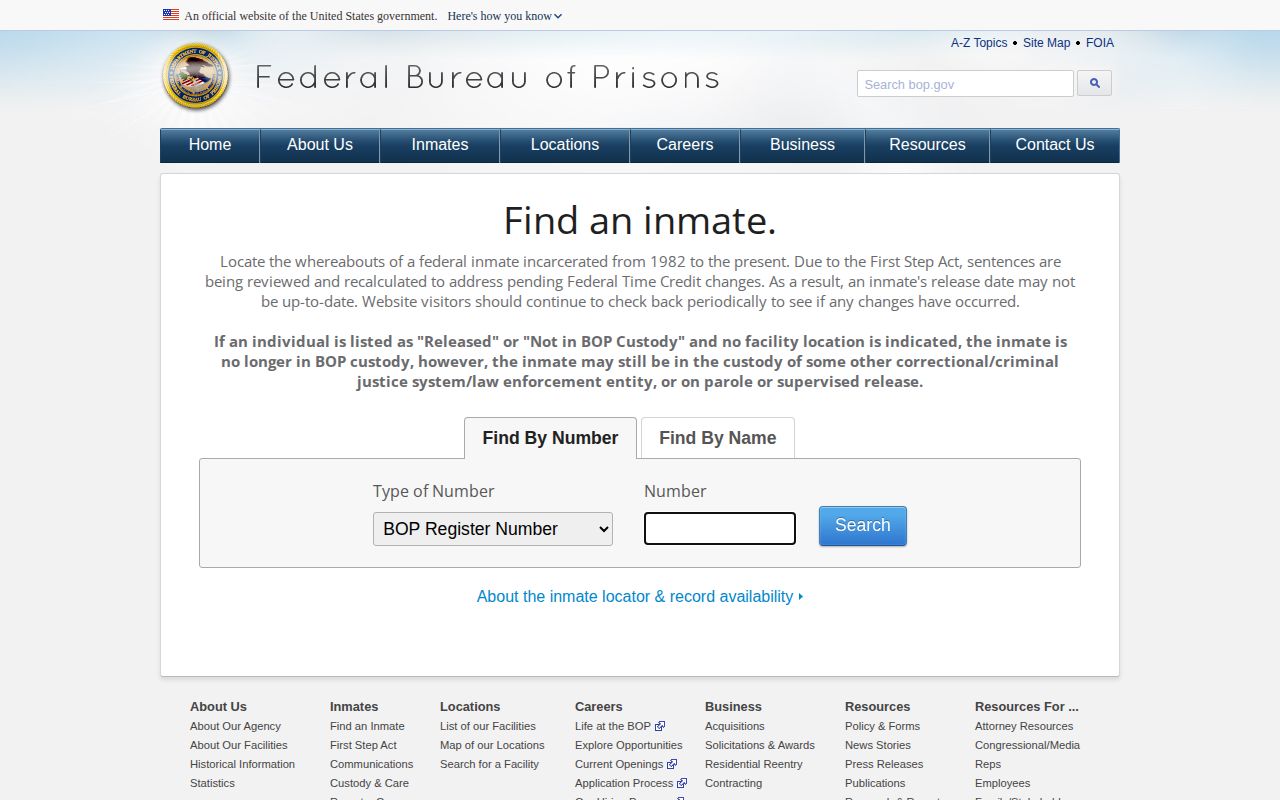 Federal Bureau of Prisons locator for Walworth County federal custody checks