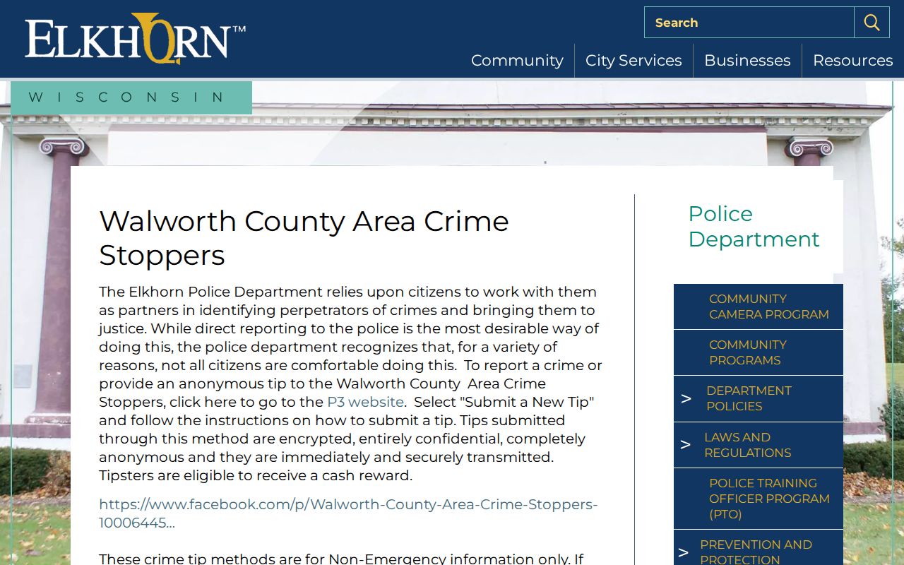 Walworth County anonymous P3 fugitive tip information